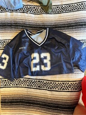 Navy Blue & White Cropped Jersey Top with '23'